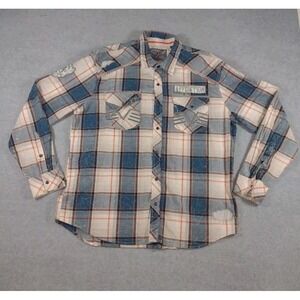 Affliction Acid Wash Plaid Embroidered Men's Pearl Snap Black Premium  2XL Shirt